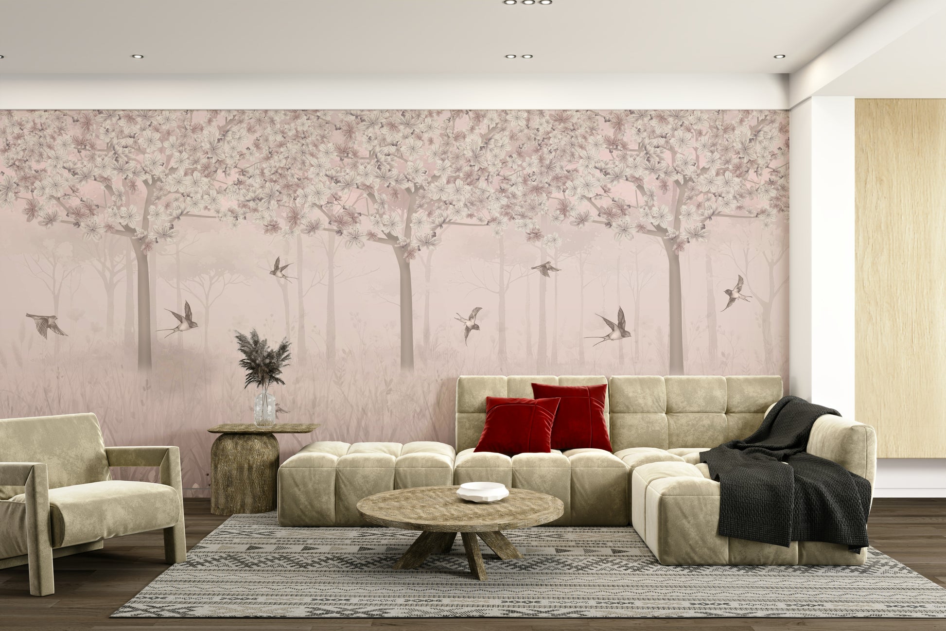 The design features graceful, gentle blossoms in a flying pattern.

