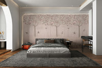 A peaceful wall mural with a floral and whimsical design.

