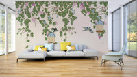 A peaceful wall mural with a whimsical, enchanted design.

