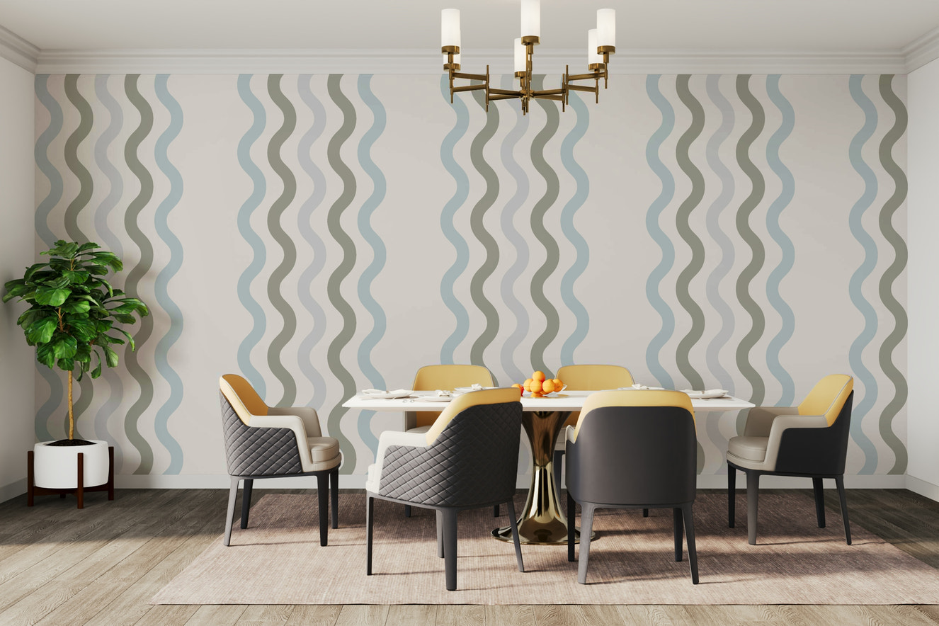 A peaceful wall mural with a soft, flowing pattern.

