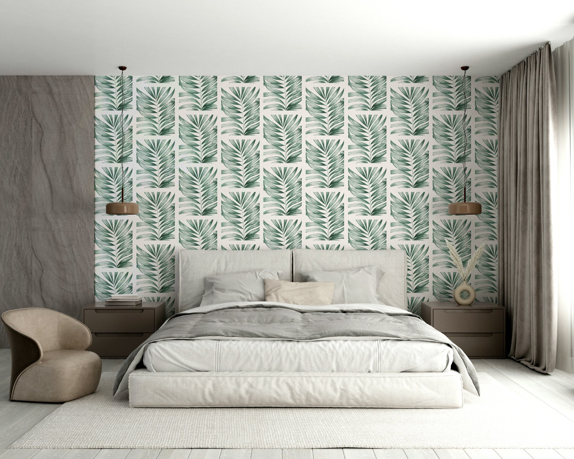 The design features a pattern of large leaves arranged in a grid.

