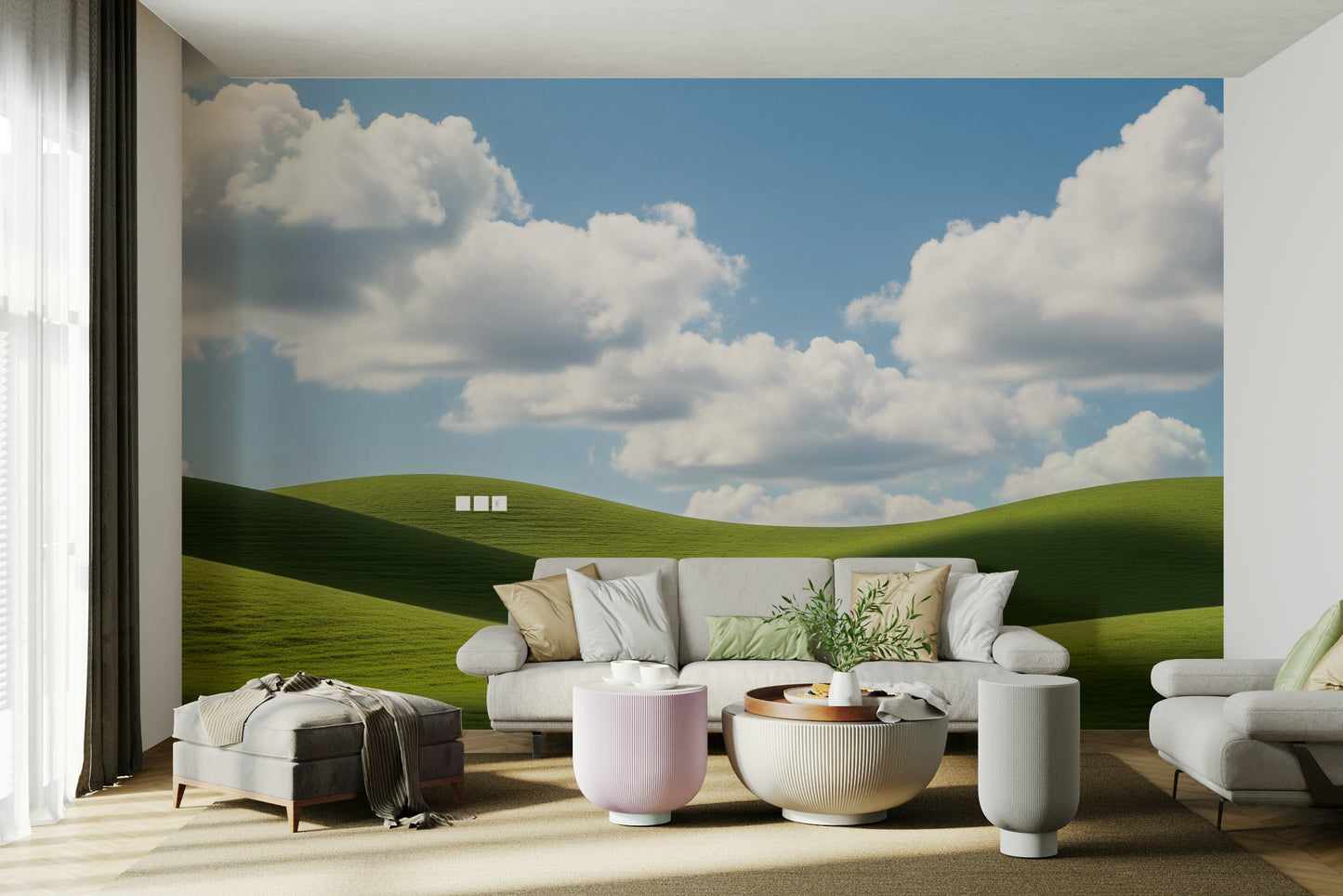 The colors are soft and muted, with various shades of green.

