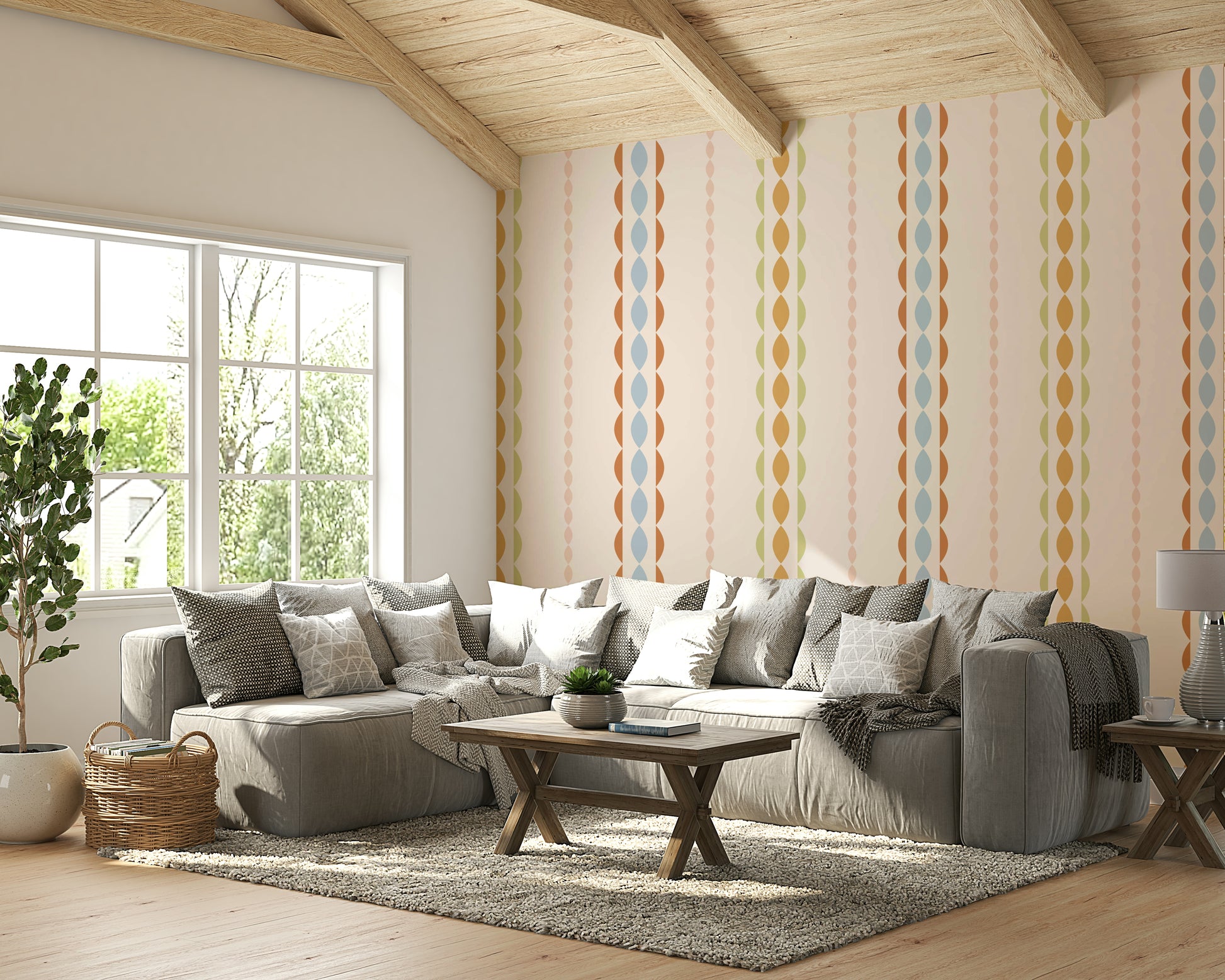 A peaceful wall mural with an elegant, flowing design.

