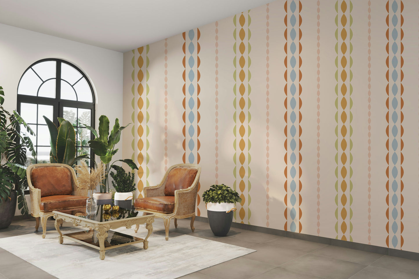 The colors are gentle and soft, with a natural, earthy and neutral palette.

