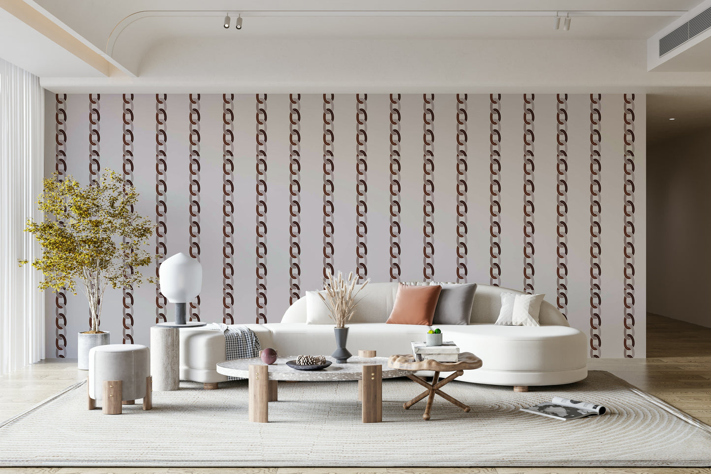 Mural wallpaper of a chain reaction design

