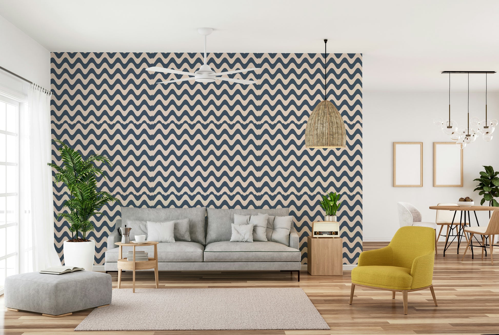 Wall mural with whimsical shapes and colors

