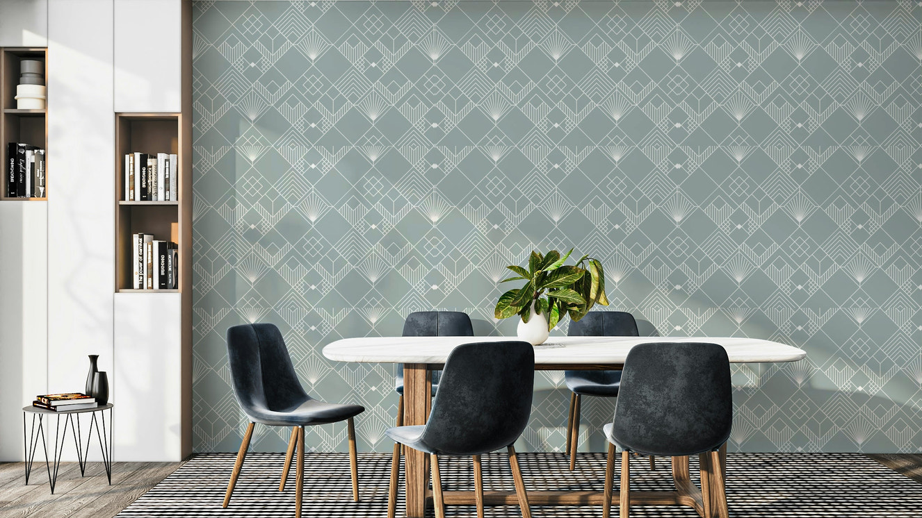 Mural wallpaper of a deco diamonds design

