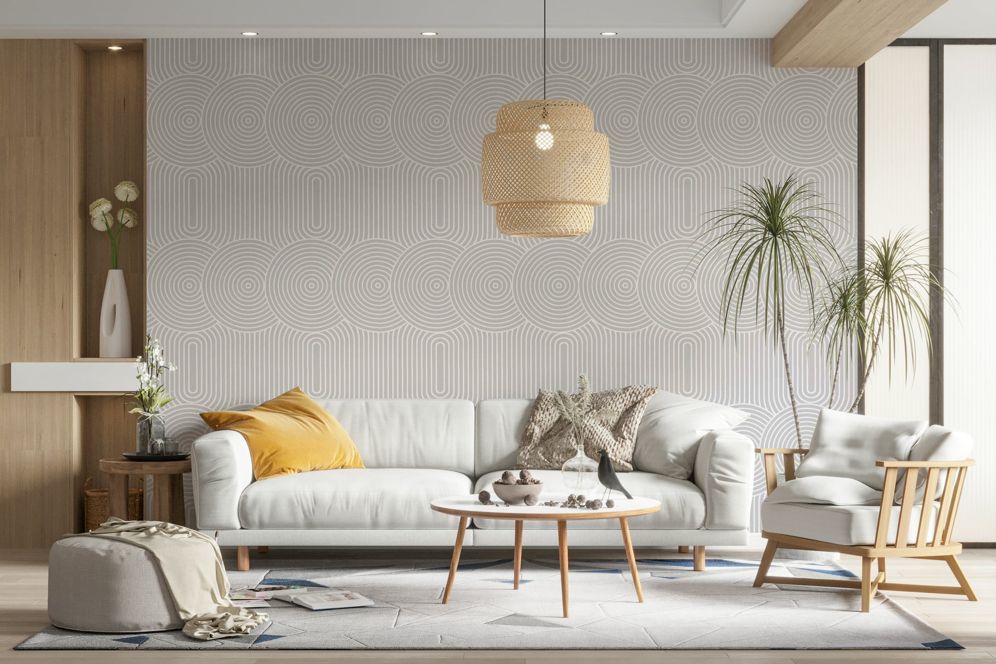 Scenic wallpaper with cartoon shapes and colors

