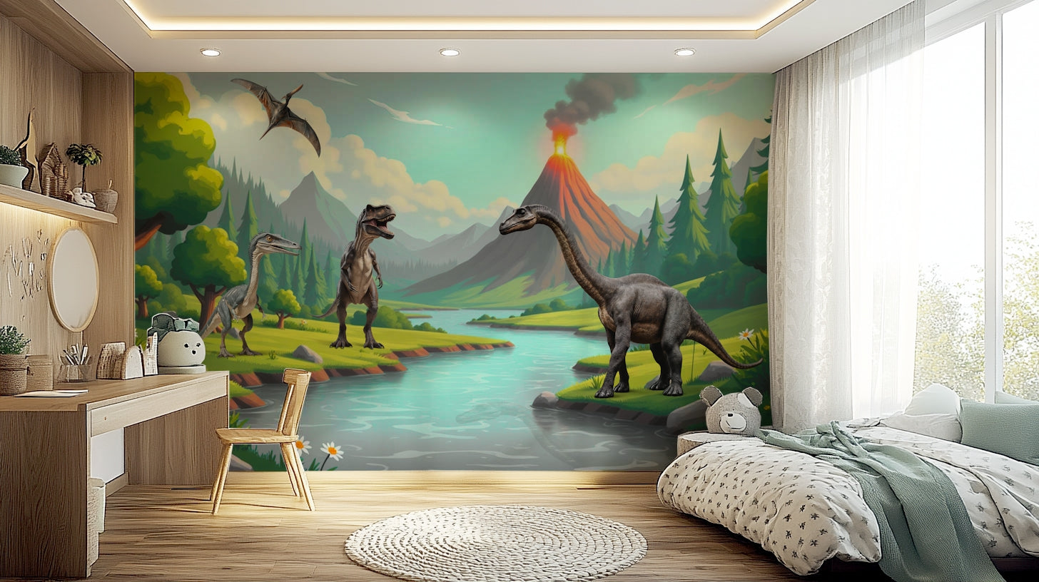 Mural wallpaper of a dino valley view

