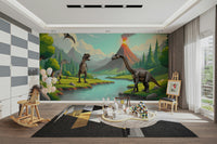 Wall decor showing a tranquil prehistoric view

