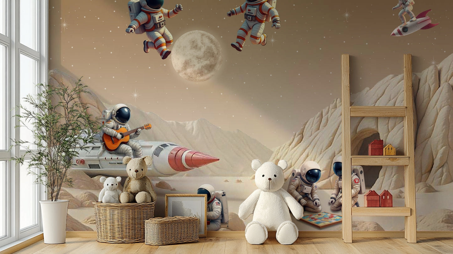 Scenic wallpaper with cartoon stars and moon

