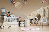 Serene space scene with friendly characters

