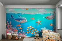 Mural wallpaper of an aquatic cartoon adventure

