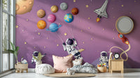 A peaceful wall mural with a celestial and whimsical design.

