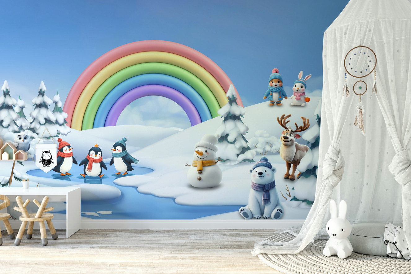 A peaceful wall mural with a magical, whimsical design.

