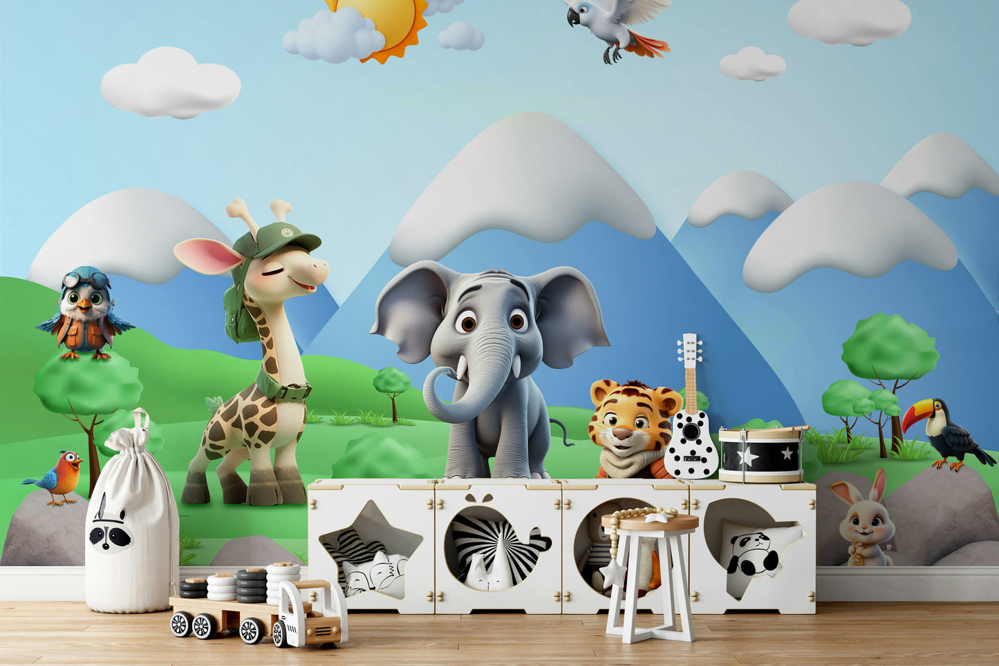 The colors are soft and gentle, with a bright, pastel palette.

