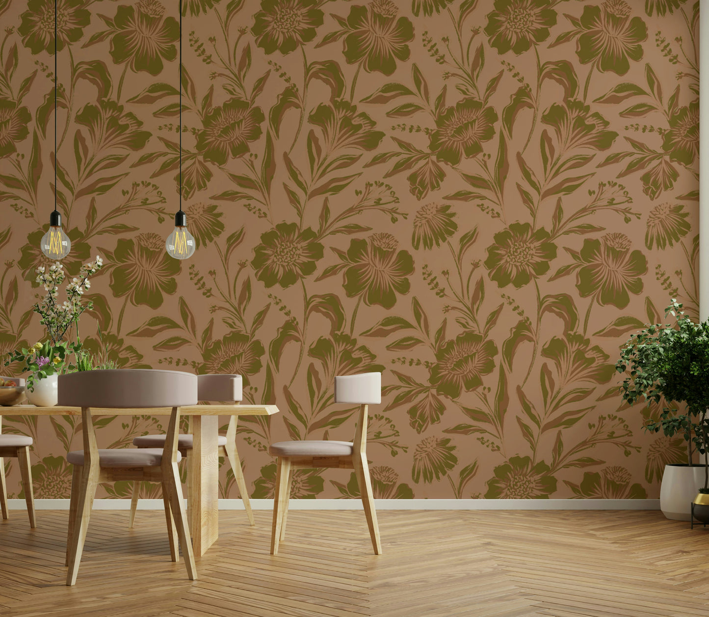 The mural is created for an entire wall, providing a subtle backdrop.
