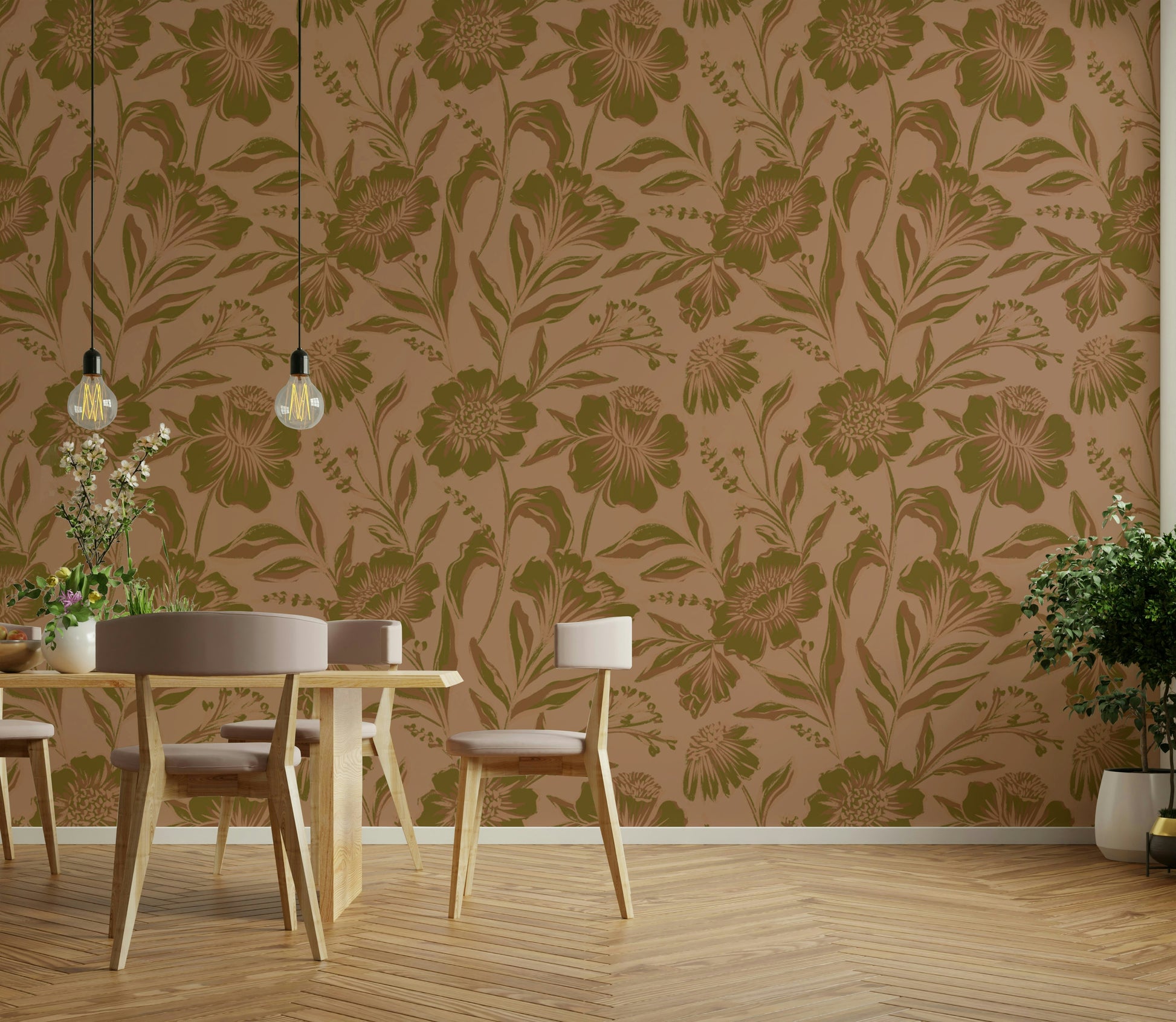 The mural is created for an entire wall, providing a subtle backdrop.
