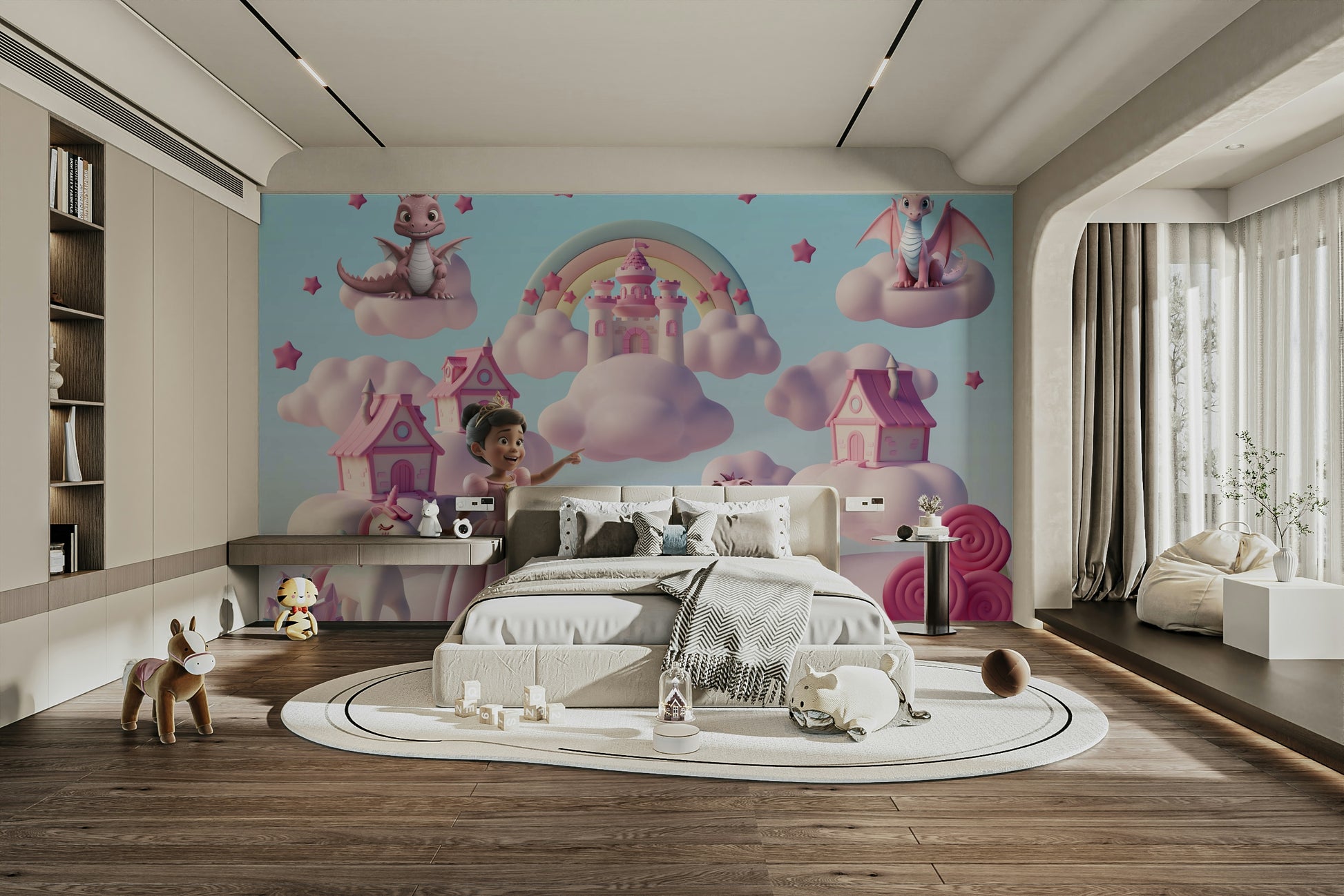 The composition is balanced and has a whimsical, yet serene feel.
