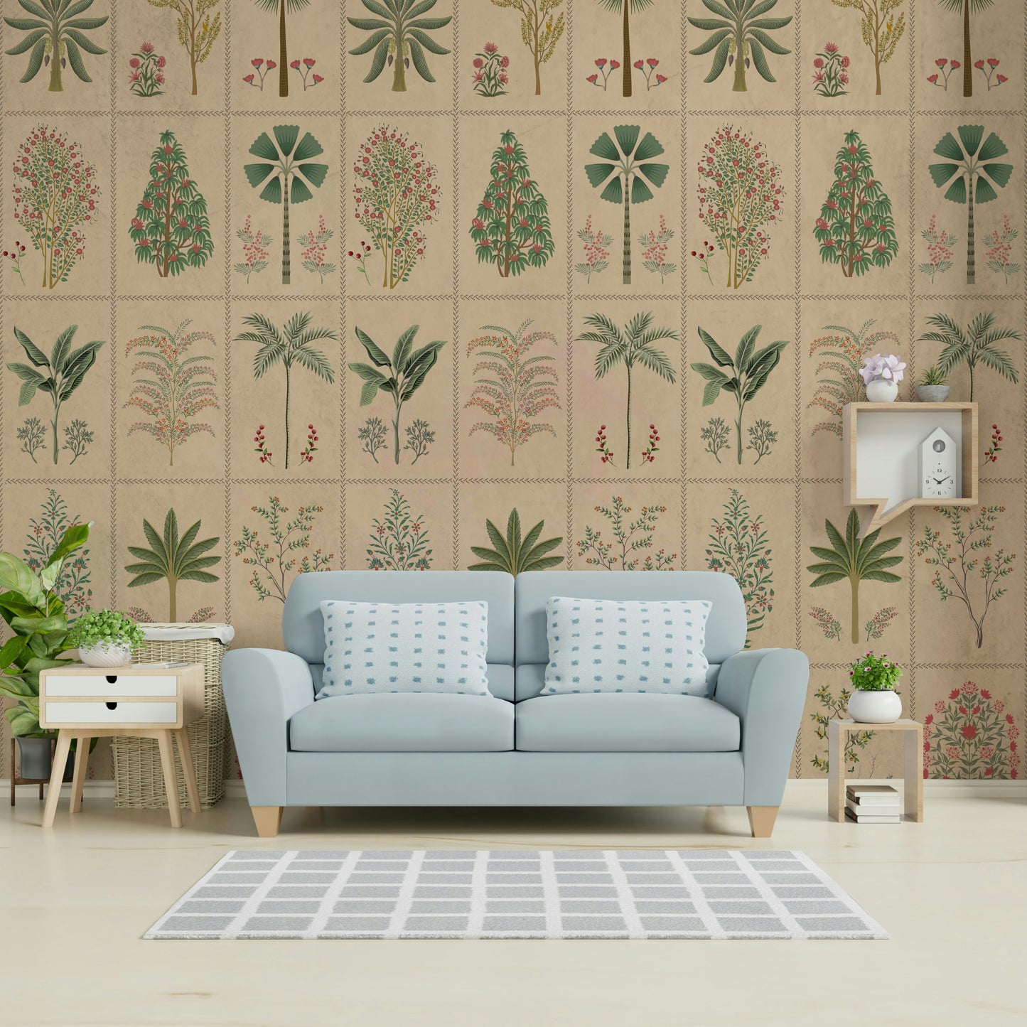 The pattern is structured by the tile grid but feels organic inside.
