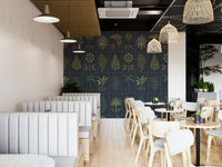 The design has a repeated pattern, but each tile has a slightly different arrangement.
