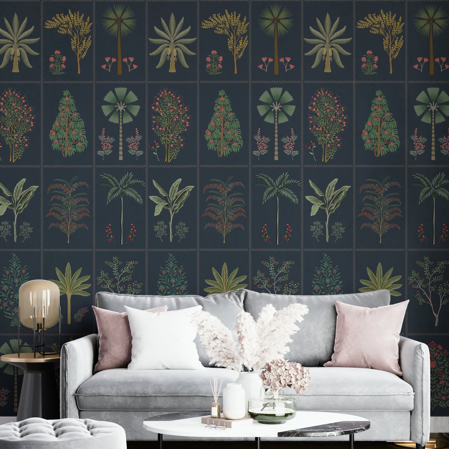 The color palette is muted, with shades of green, gray, and beige.
