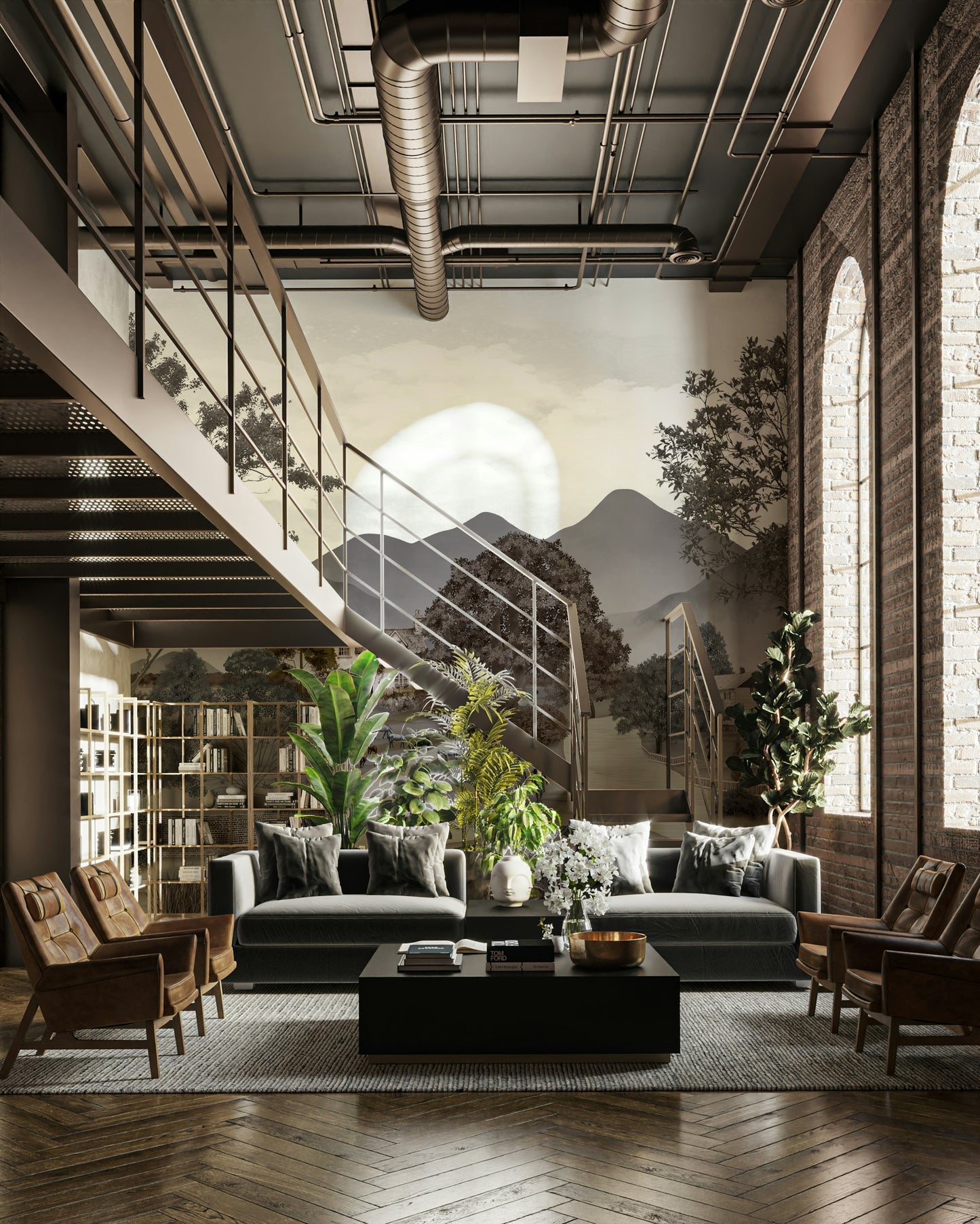 The mural is created for an entire wall, providing an immersive feel.
