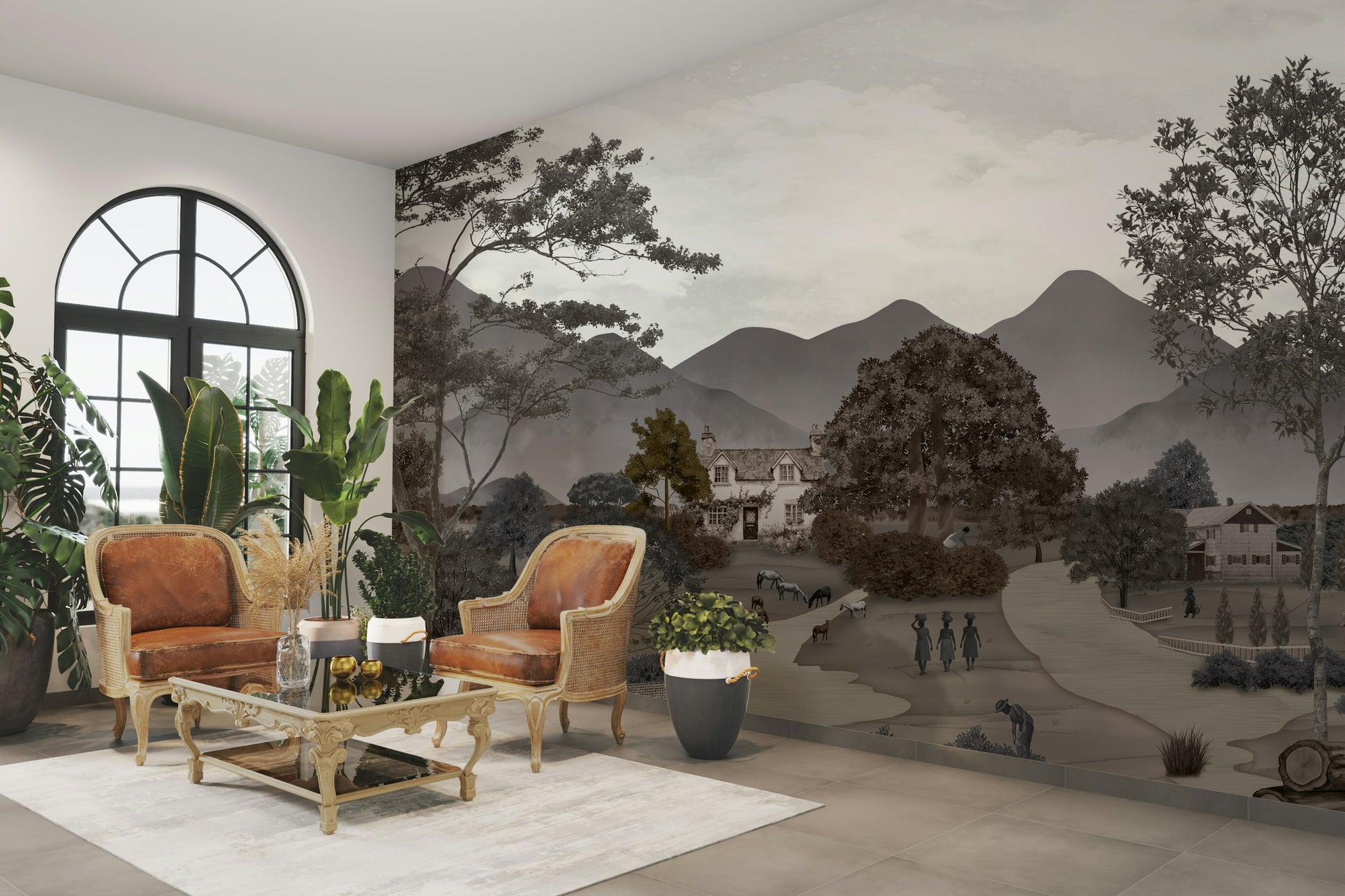 The sky is a soft, clear blue with a few wispy clouds.
