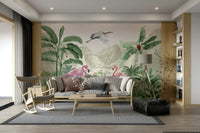 The colors are a blend of soft pinks, rich greens, and muted browns.
