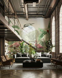 The mural is created for an entire wall, providing an immersive feel.
