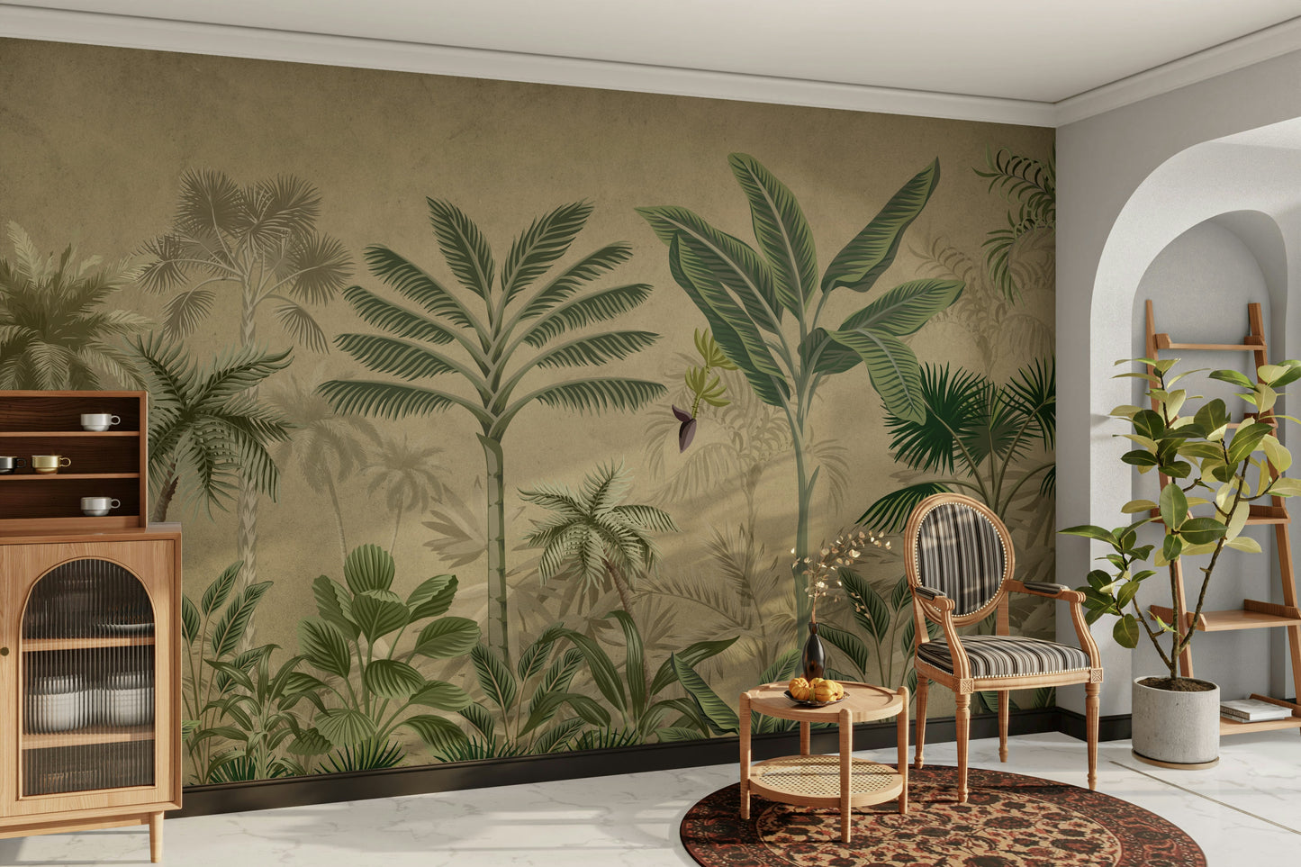 The colors are gentle and lush, with a natural, green and gray palette.

