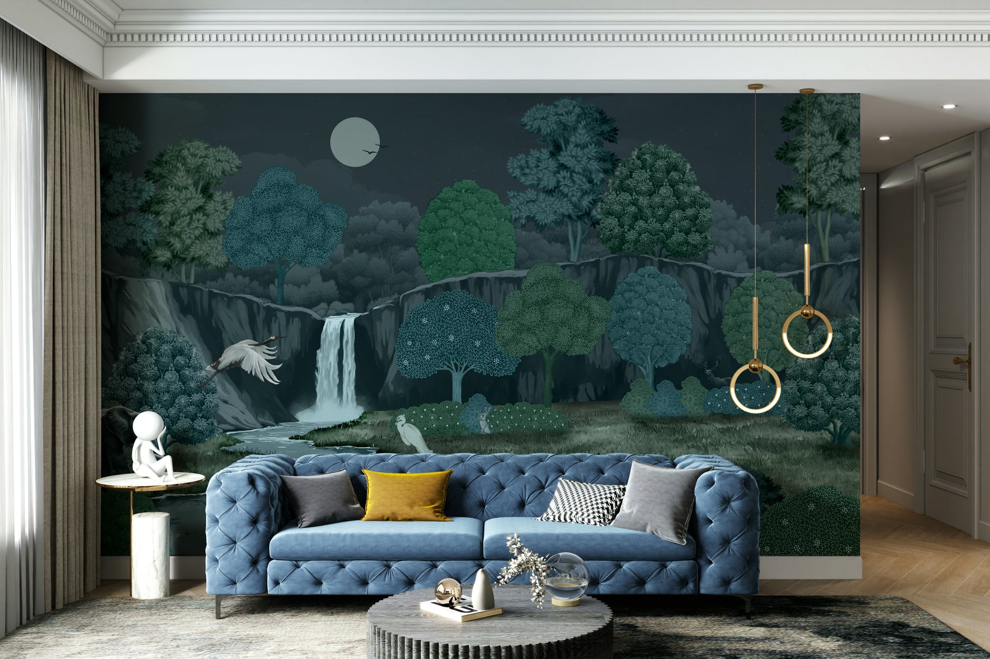 The colors are gentle and muted, with a soft blue, gray, and beige palette.

