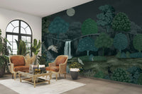 A peaceful wall mural with a natural, celestial design.

