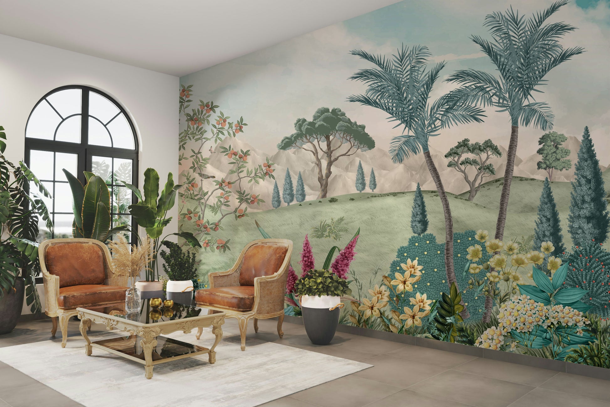 The style is a soft-focus illustration or a painterly design.

