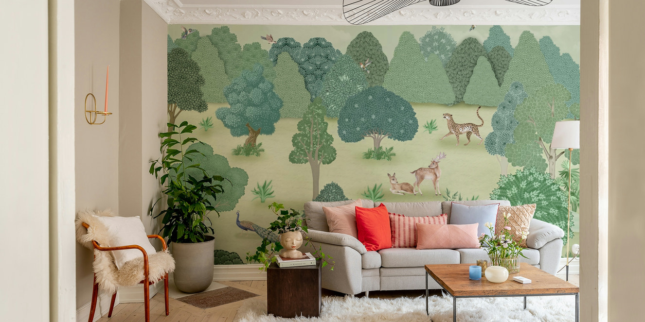 A peaceful wall mural with an organic, animal design.

