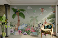 A peaceful wall mural with an organic, botanical design.

