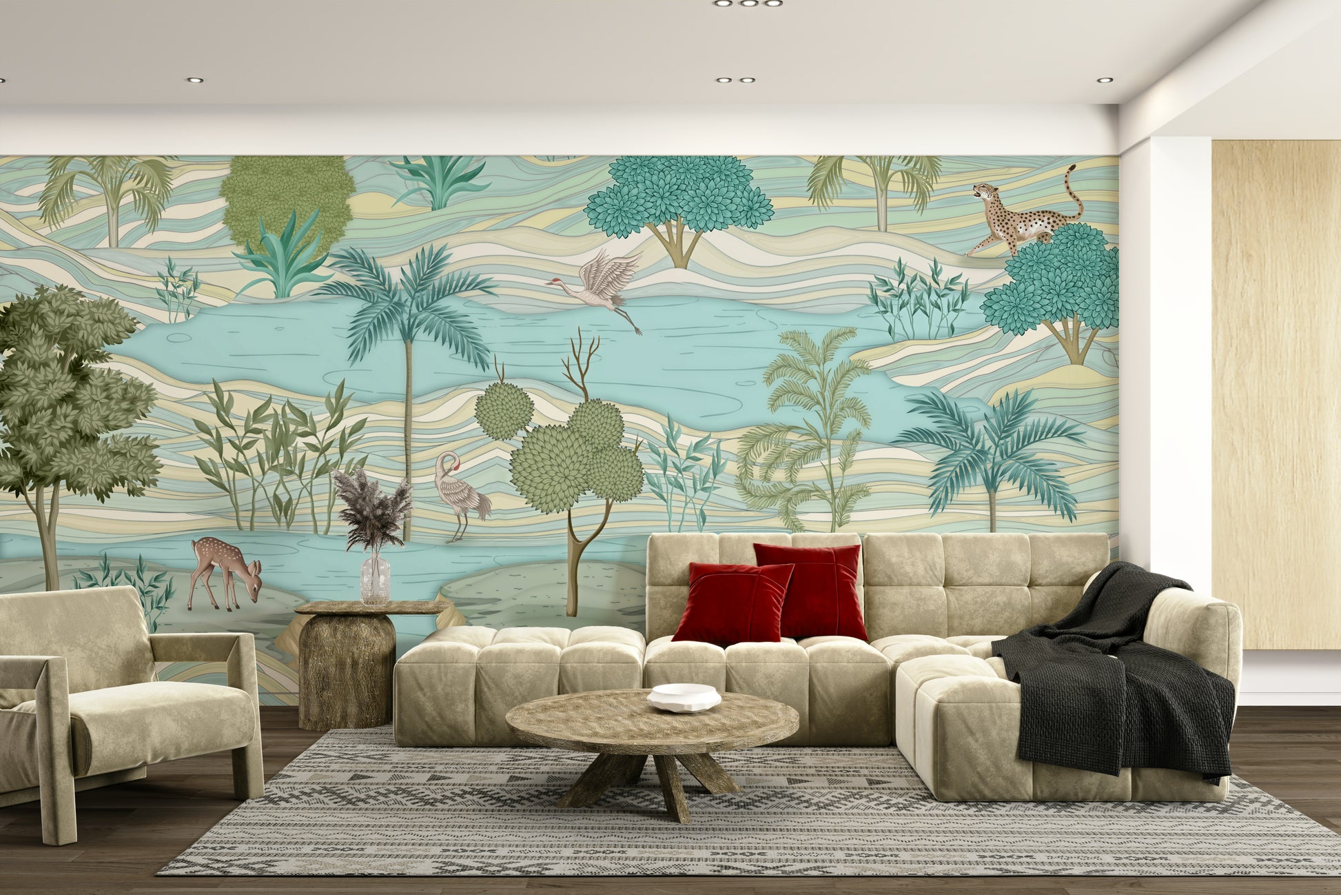 The colors are bright and vibrant, with a lush, natural palette.

