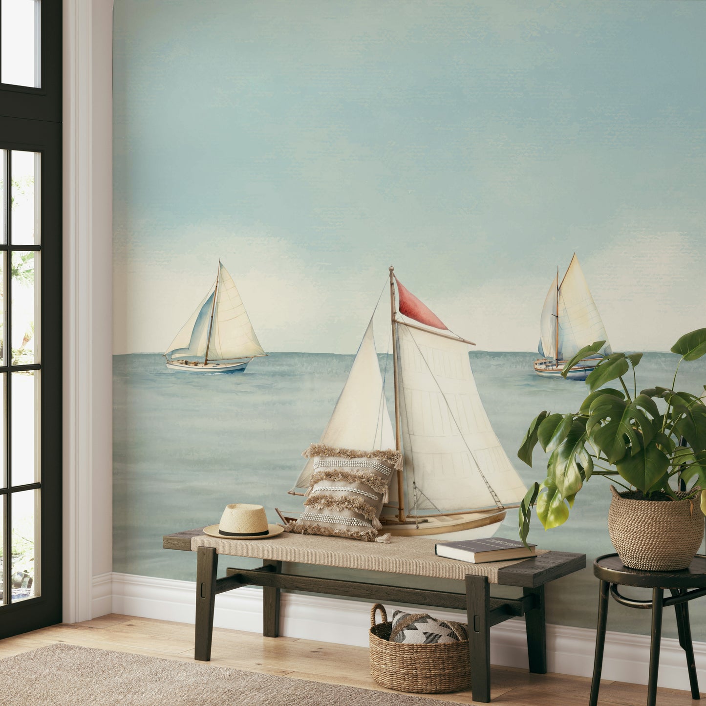 Wall mural showing a quiet seaside scene


