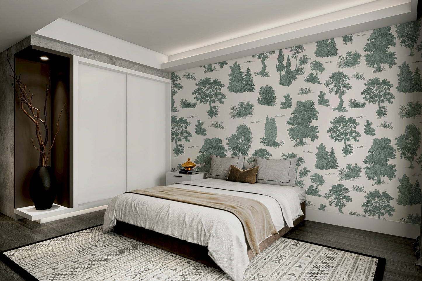 Wall decor showing a tranquil woodland

