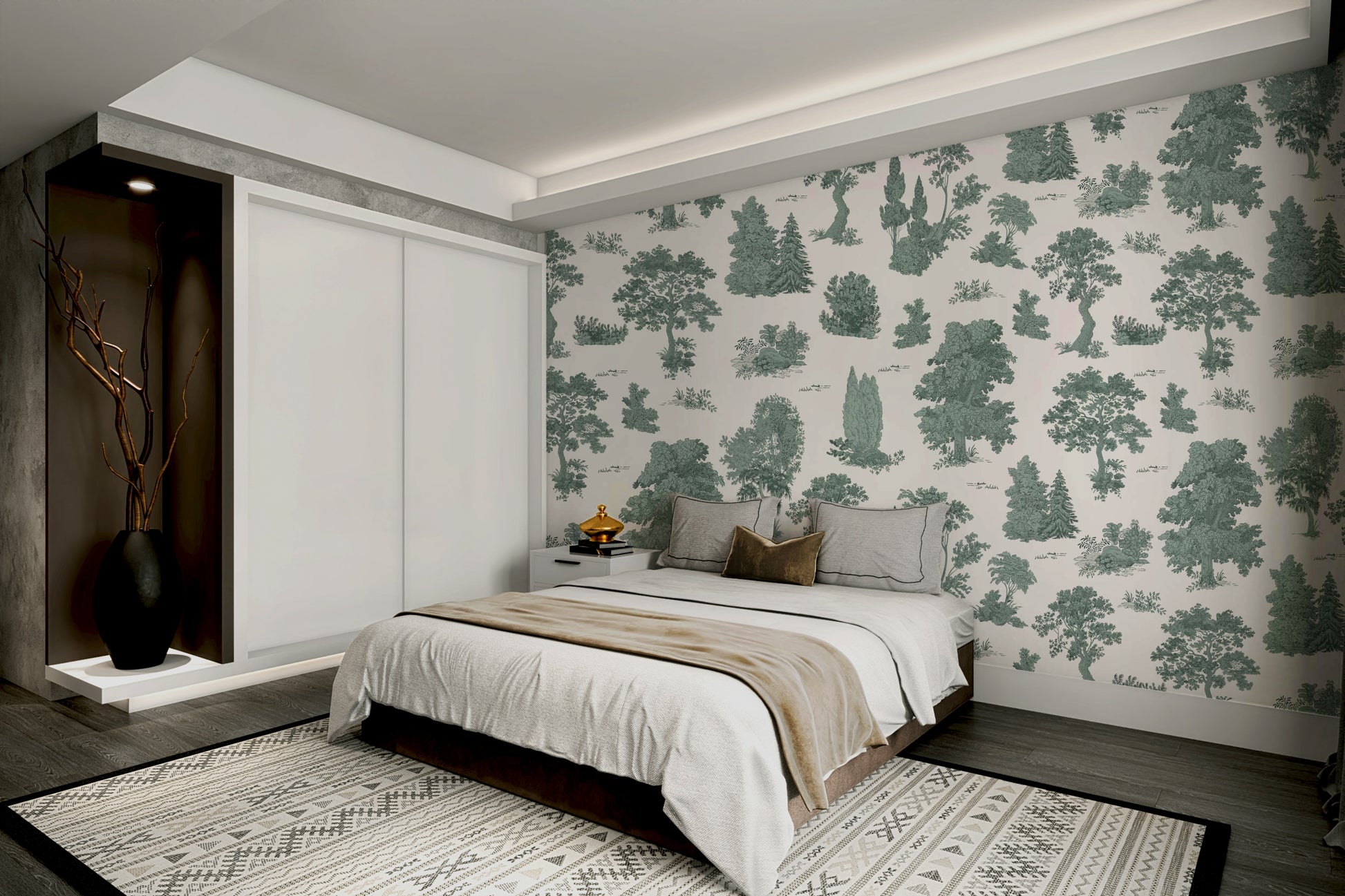 Wall decor showing a tranquil woodland

