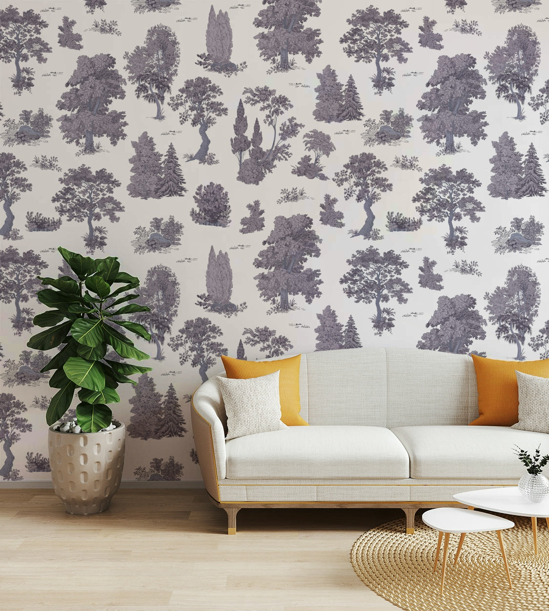 Wall decor showing a tranquil woodland

