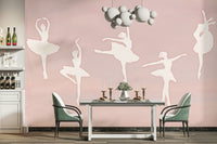 A playful wall mural with a gentle ballet design.

