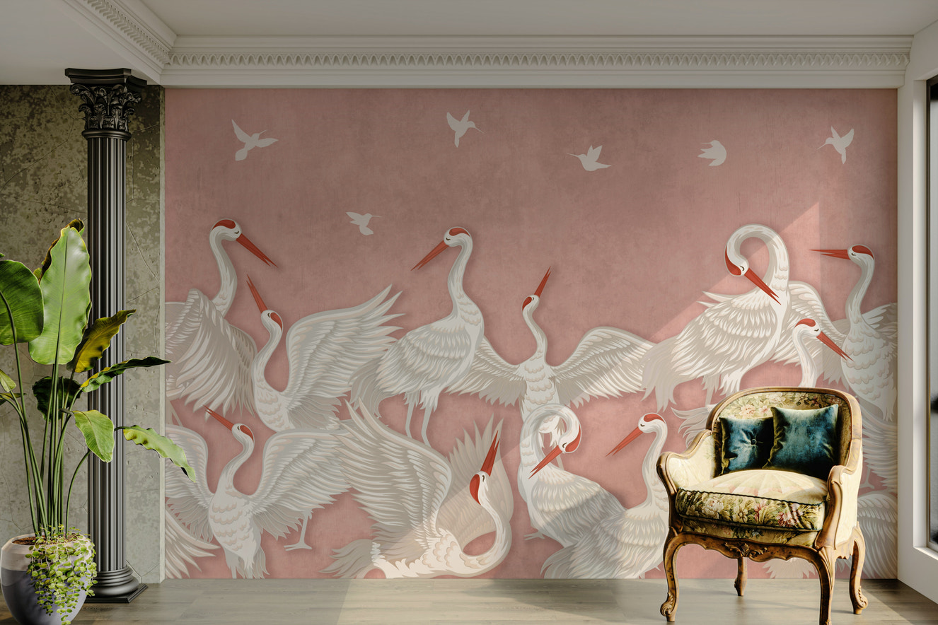 A peaceful wall mural with a soft, elegant design.

