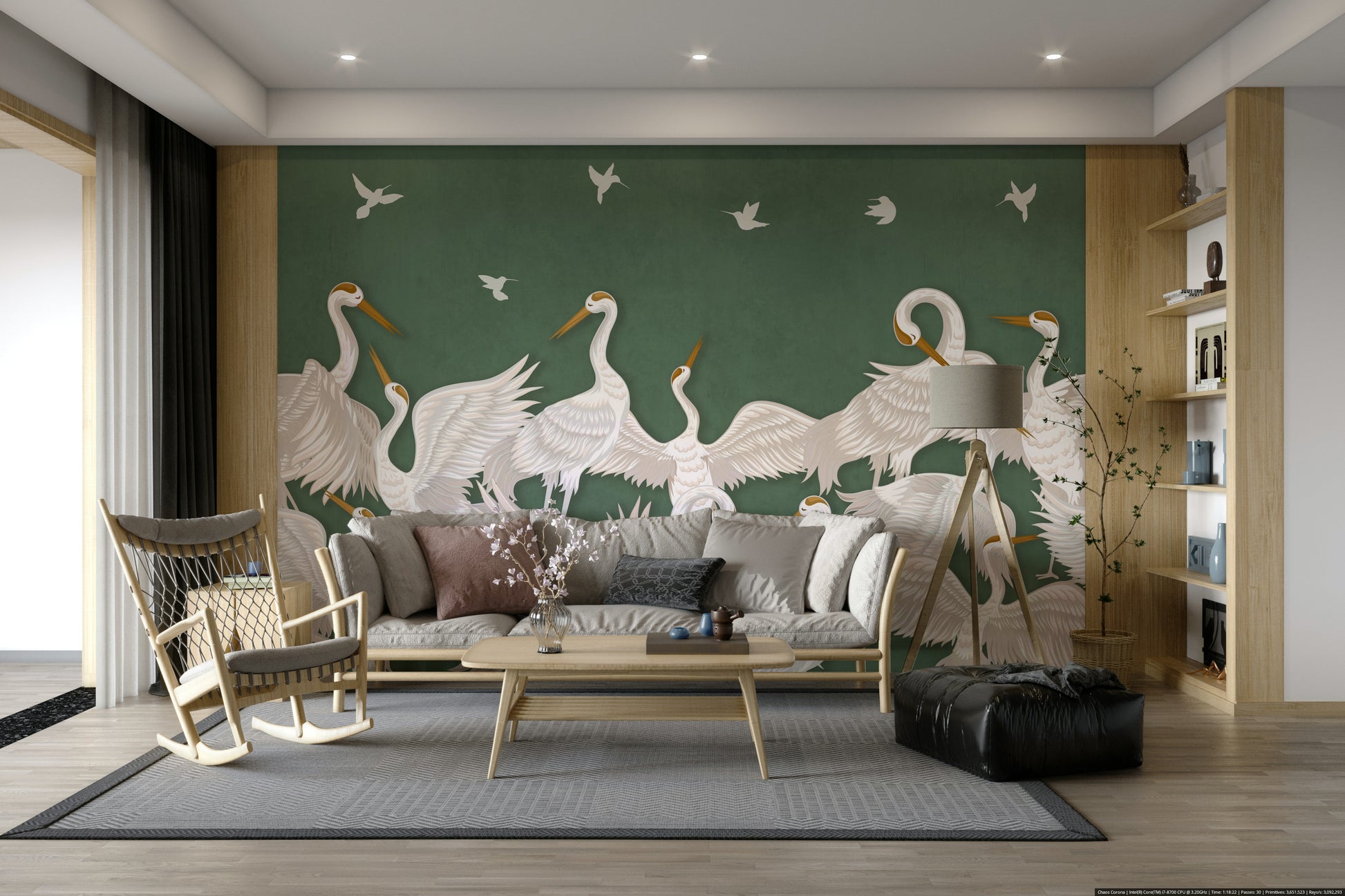 A peaceful wall mural with a soft, elegant design.


