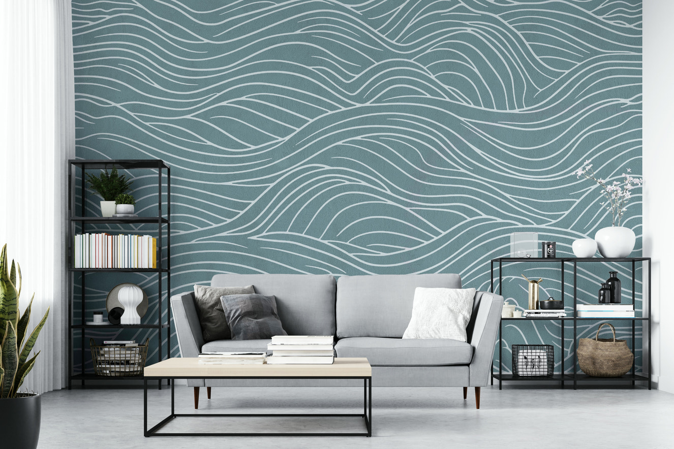 A peaceful wall mural with an elegant, flowing design.

