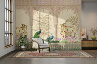 A peaceful wall mural with an elegant, architectural design.

