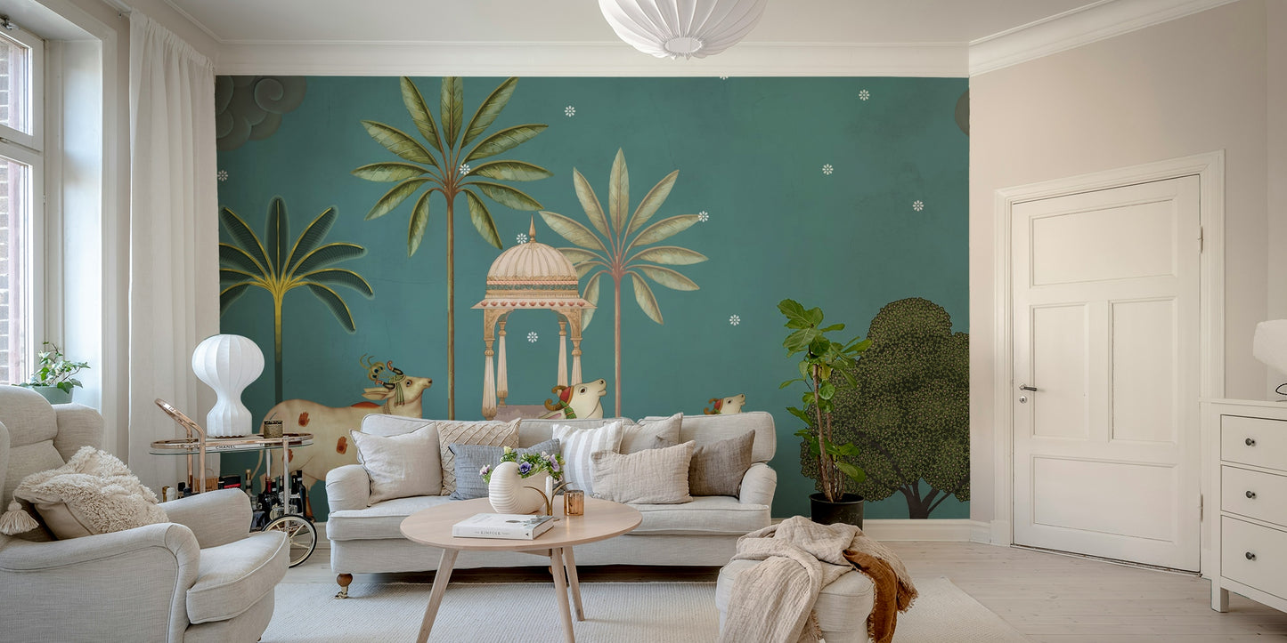 Elegant Neel Pichwai Wall Mural.
