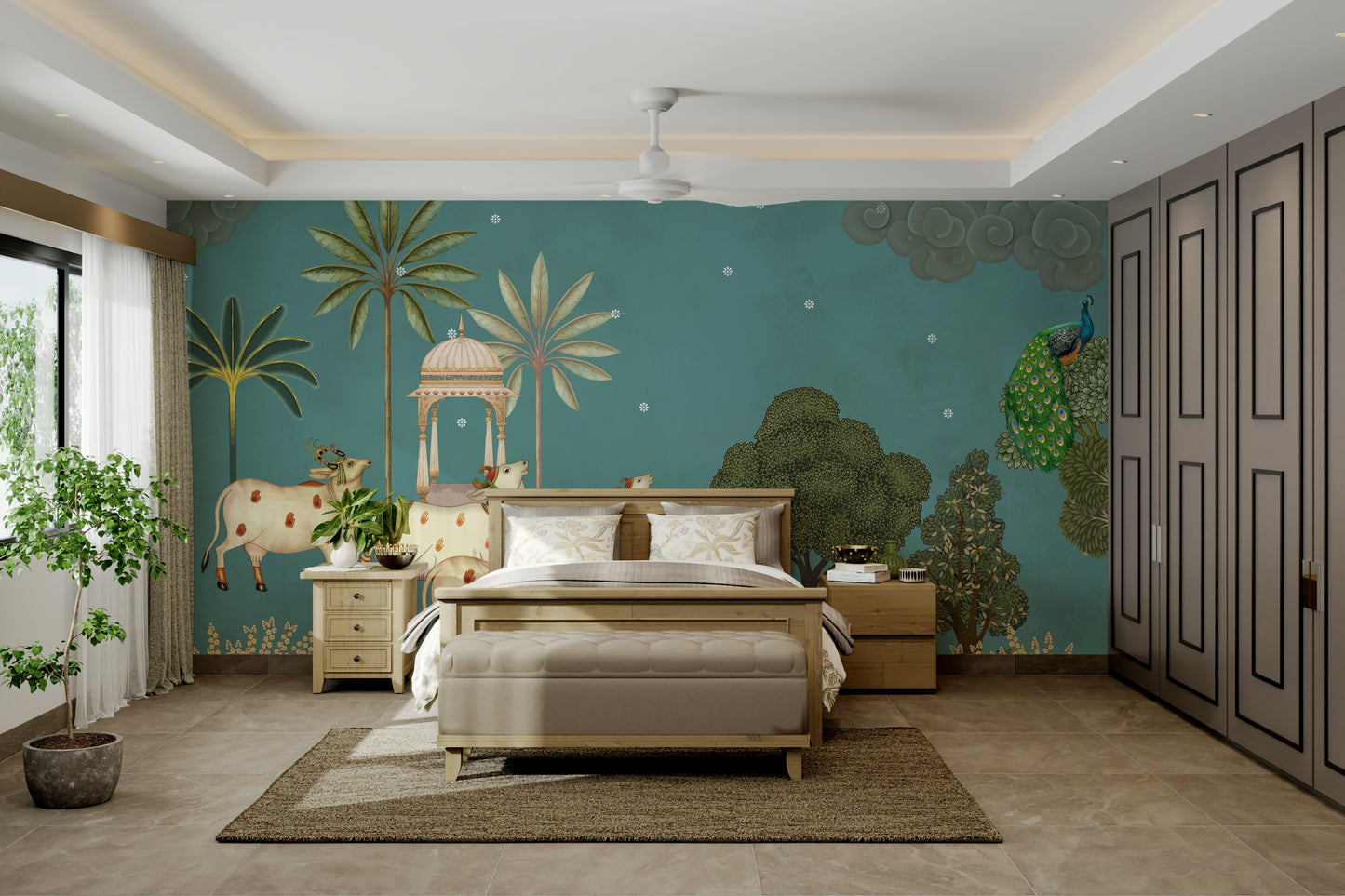 Peaceful Neel Pichwai Wall Mural.
