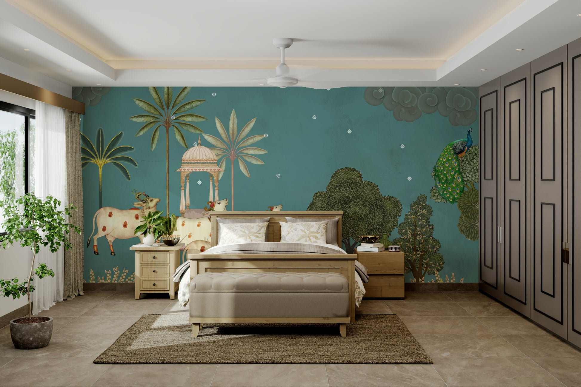 Peaceful Neel Pichwai Wall Mural.
