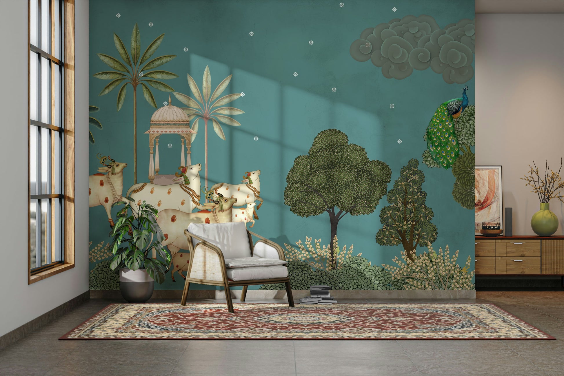 Blue Neel Pichwai Wall Mural.
